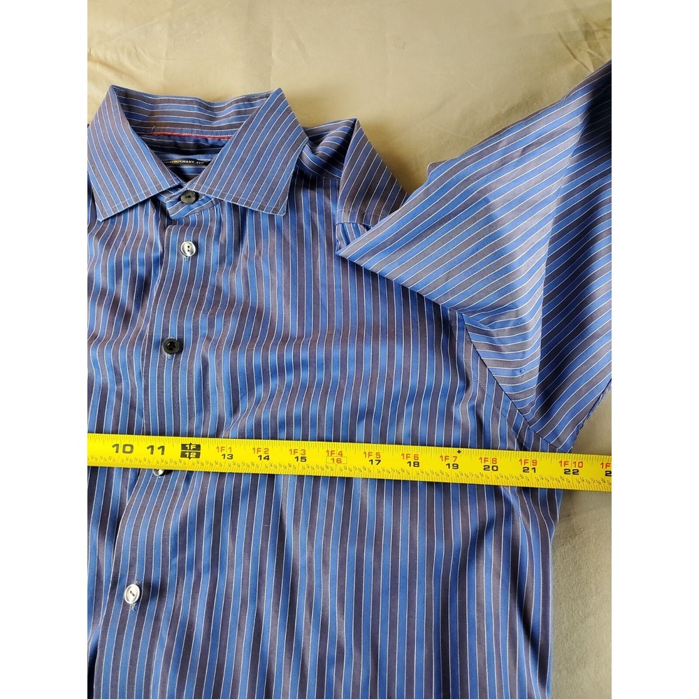 Eton Contemporary Shirt Mens 16.5 42 Blue Striped Button Up Long Sleeve Cotton - Picture 10 of 14
